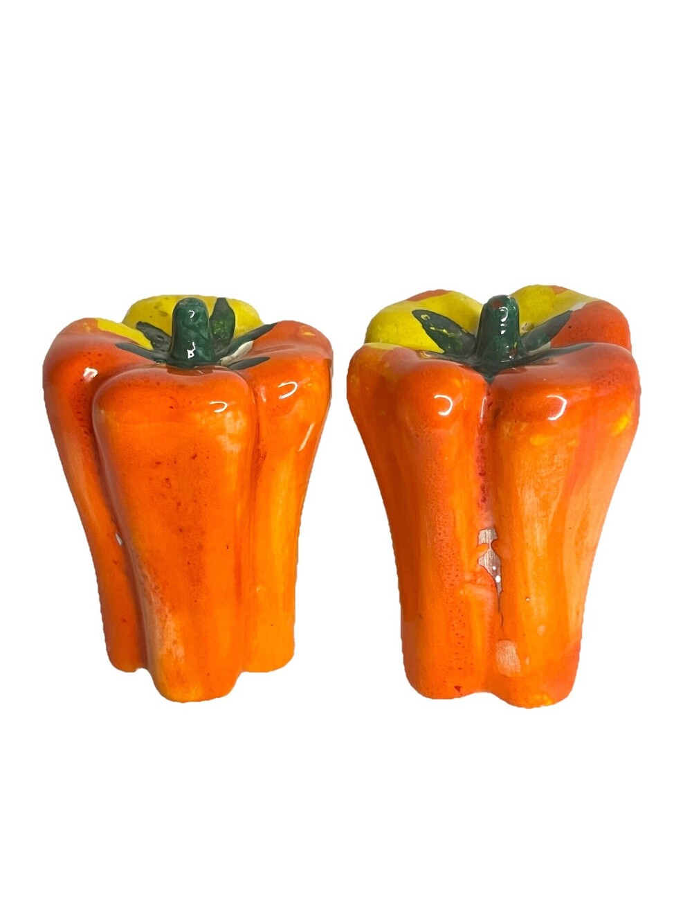 Vintage MCM Salt & Pepper Shakers Ceramic Orange Peppers Hand Painted Italy